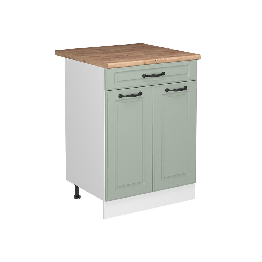DULAP DE BAZĂ DE BUCĂTĂRIE R-Line, Casă de țară Mint/Alb, 60 cm cu sertar стільниця Золотий дуб - alb/verde mentă, compozit lemnos (60/81.6/60cm) - Vicco