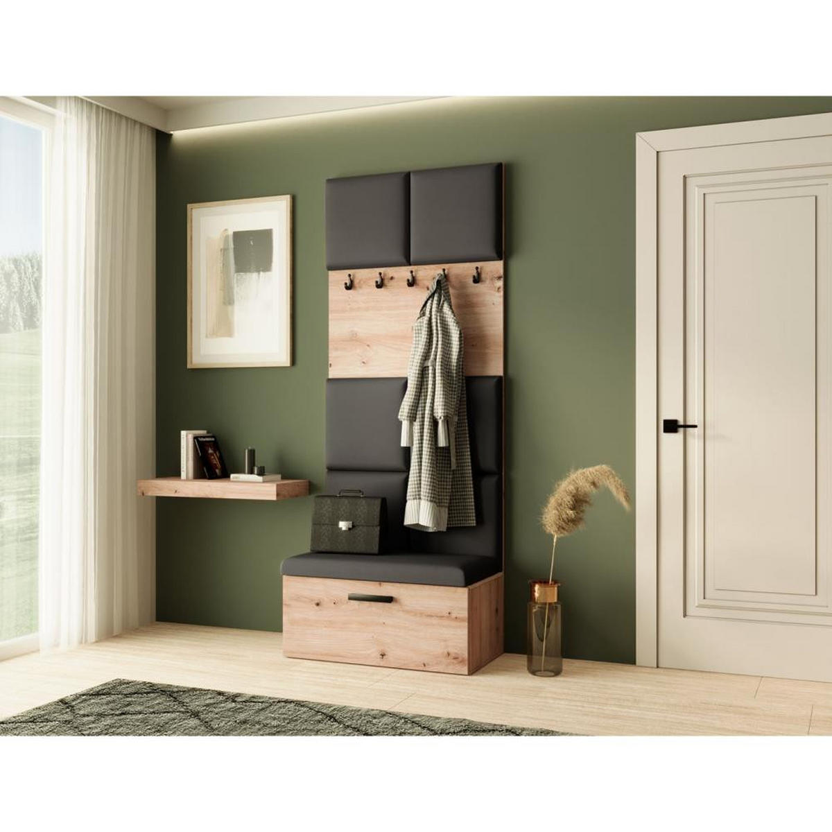 GARDEROBE Margaret I 81/203/43 gepolsterten Paneelen - Schwarz/Eiche Artisan, Holzwerkstoff/Kunststoff (81/203/43cm) - Beautysofa