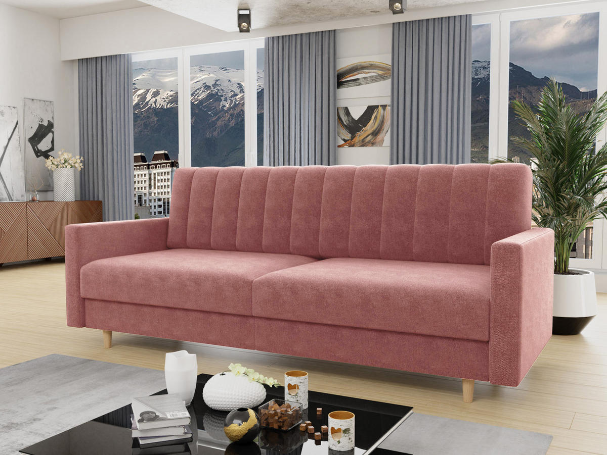 SCHLAFSOFA Sara - Beige/Rosa, Holz/Textil (214/86/90cm)
