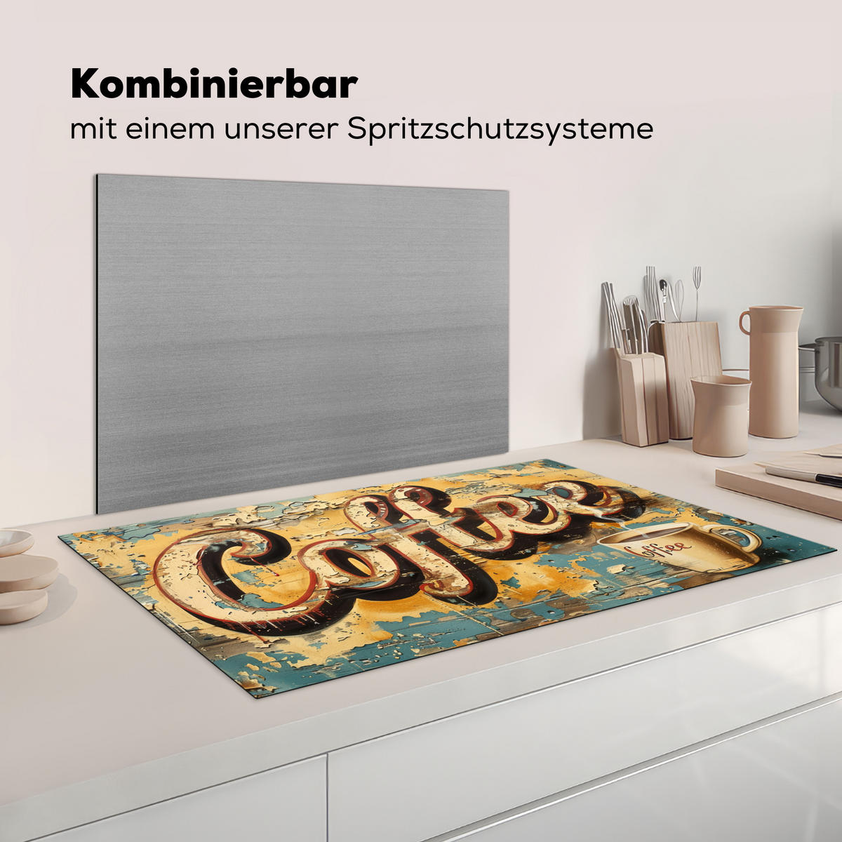 KRYT NA INDUKČNÍ DESKU Káva - Vintage - hnědá - šálek 91.2x52 cm - teaková, plast (91.2/52/0.2cm) - MuchoWow