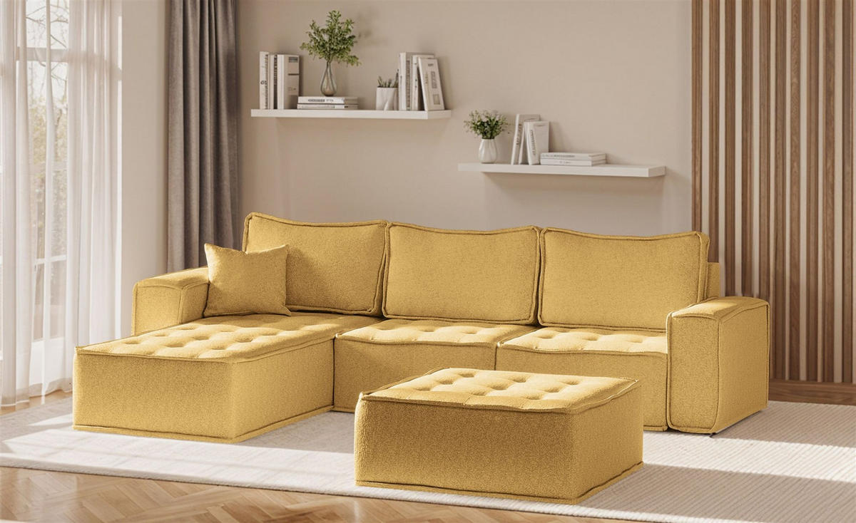 ECKSOFA Sande In Raven - Gelb, Holzwerkstoff/Textil (292/192cm) - Fun Möbel