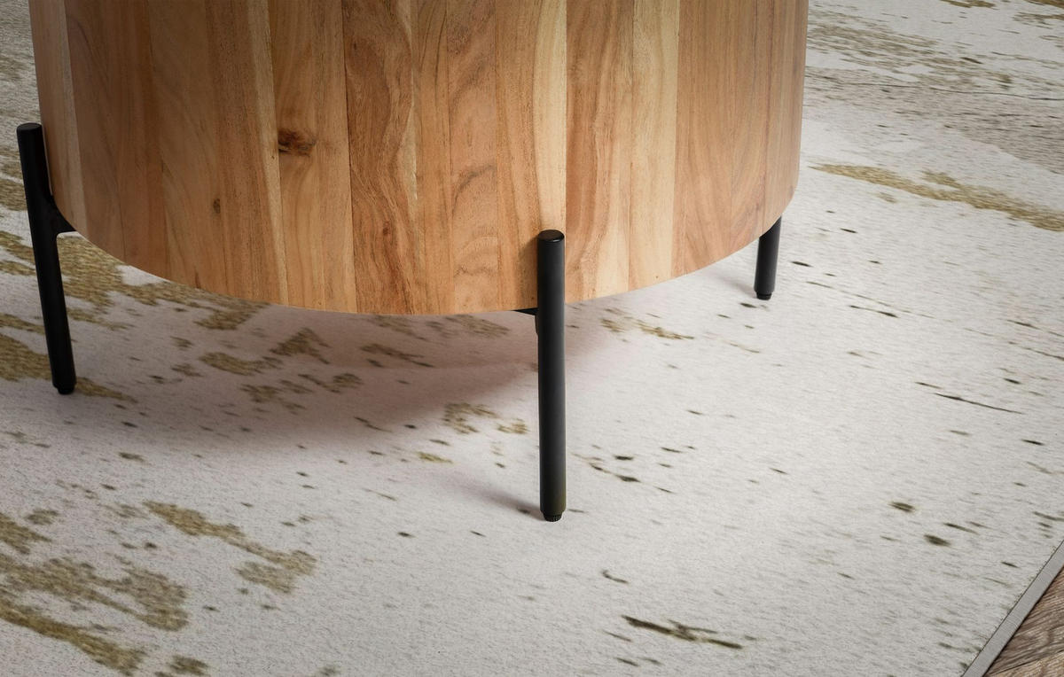 COUCHTISCH Akazie Massivholz Rund 60x60x41cm Metallgestell Braun/Schwarz - Schwarz/Akaziefarben, Holz/Metall (60/60/41cm) - KADIMA DESIGN