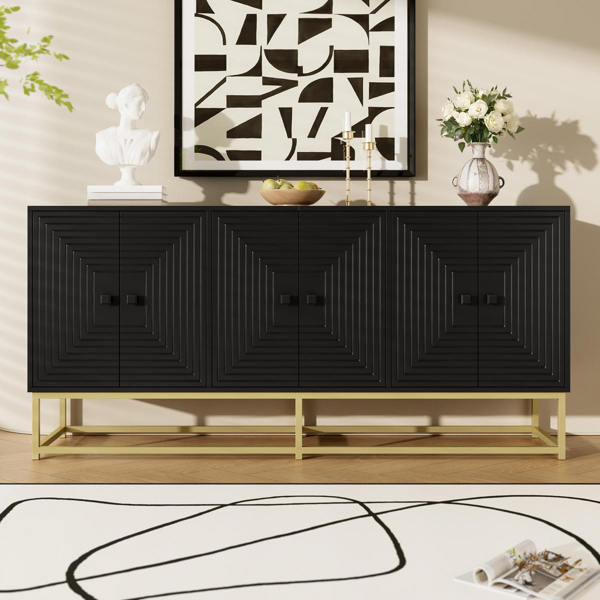 SIDEBOARD schwarz 3 Türen Stauraum - Schwarz, Holzwerkstoff (160/75.5/38cm) - Fortuna Lai