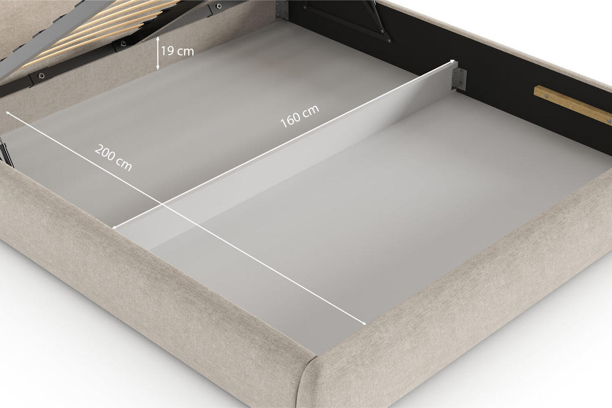 POLSTERBETT ODETTE mit Bettkasten, Beige Wind 05 - 160x200cm - Beige/Naturfarben, Holz/Textil (160/200cm) - mybed.