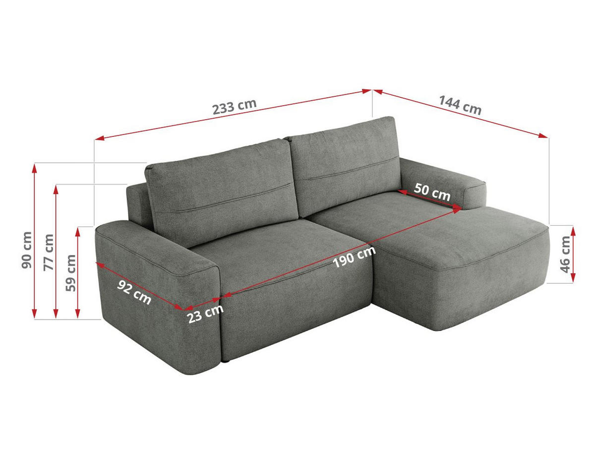 ECKSOFA BELLUNO L Grau Strukture - Links - Schwarz/Grau, Textil (144/233cm) - MKS