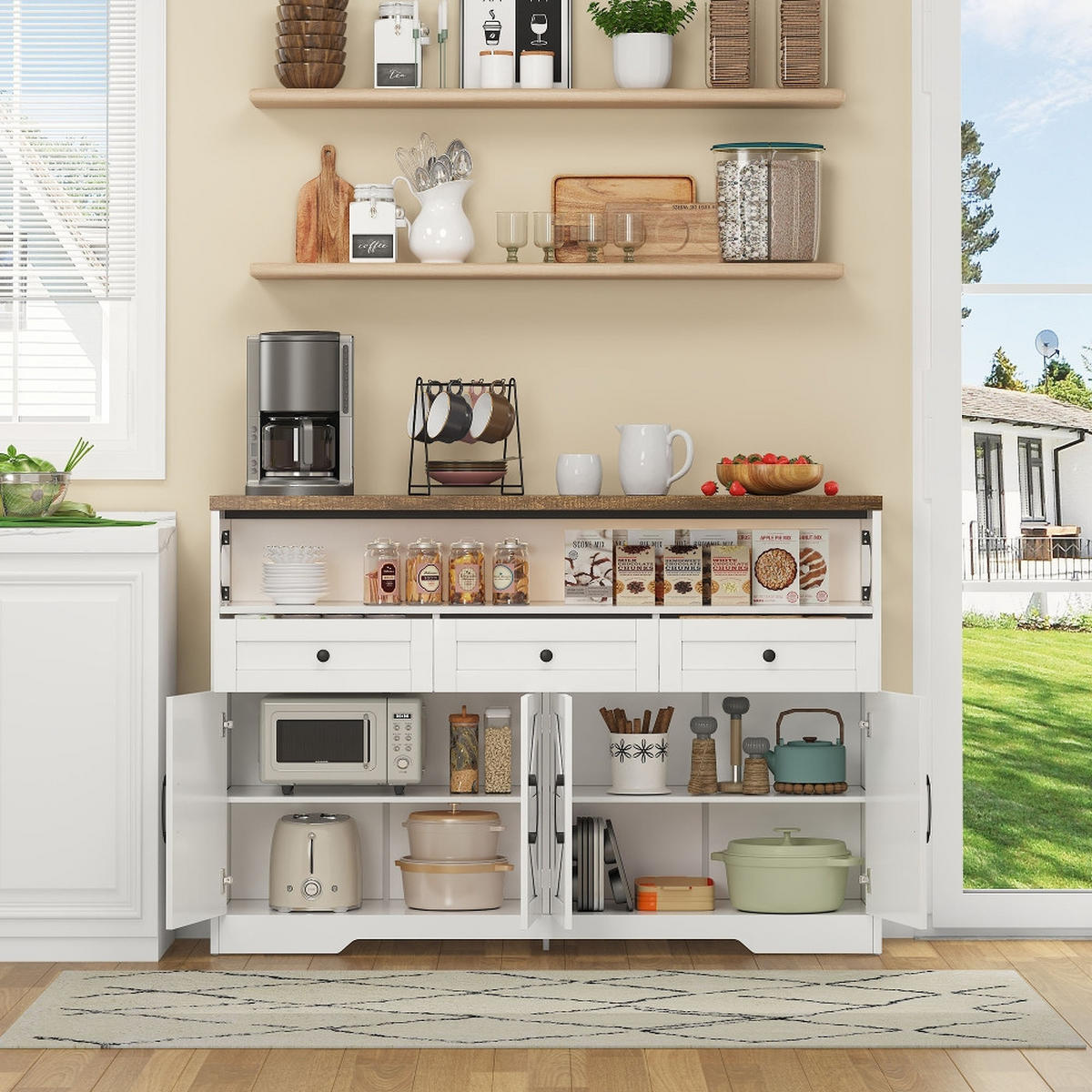 KÜCHENINSEL BUFFET-ANRICHTE mit 3 Schubladen und Türen, Landhausstil, Weiß-Braun, 140 cm - Braun, Kunststoff (35/95/140cm) - Rolipo