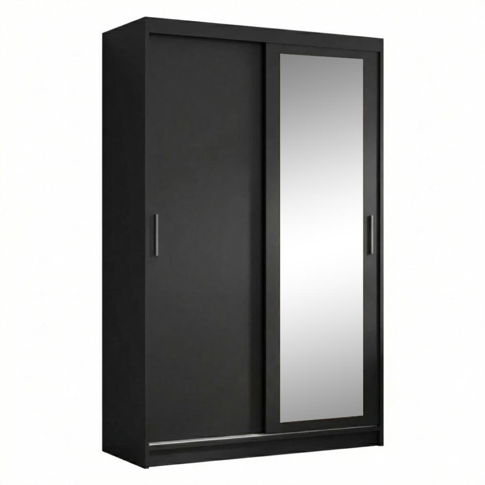 SCHWEBETÜRENSCHRANK Hela 100/205/60 2-türig schwarz mit Spiegel - Schwarz, Holzwerkstoff (100/205/60cm) - Beautysofa