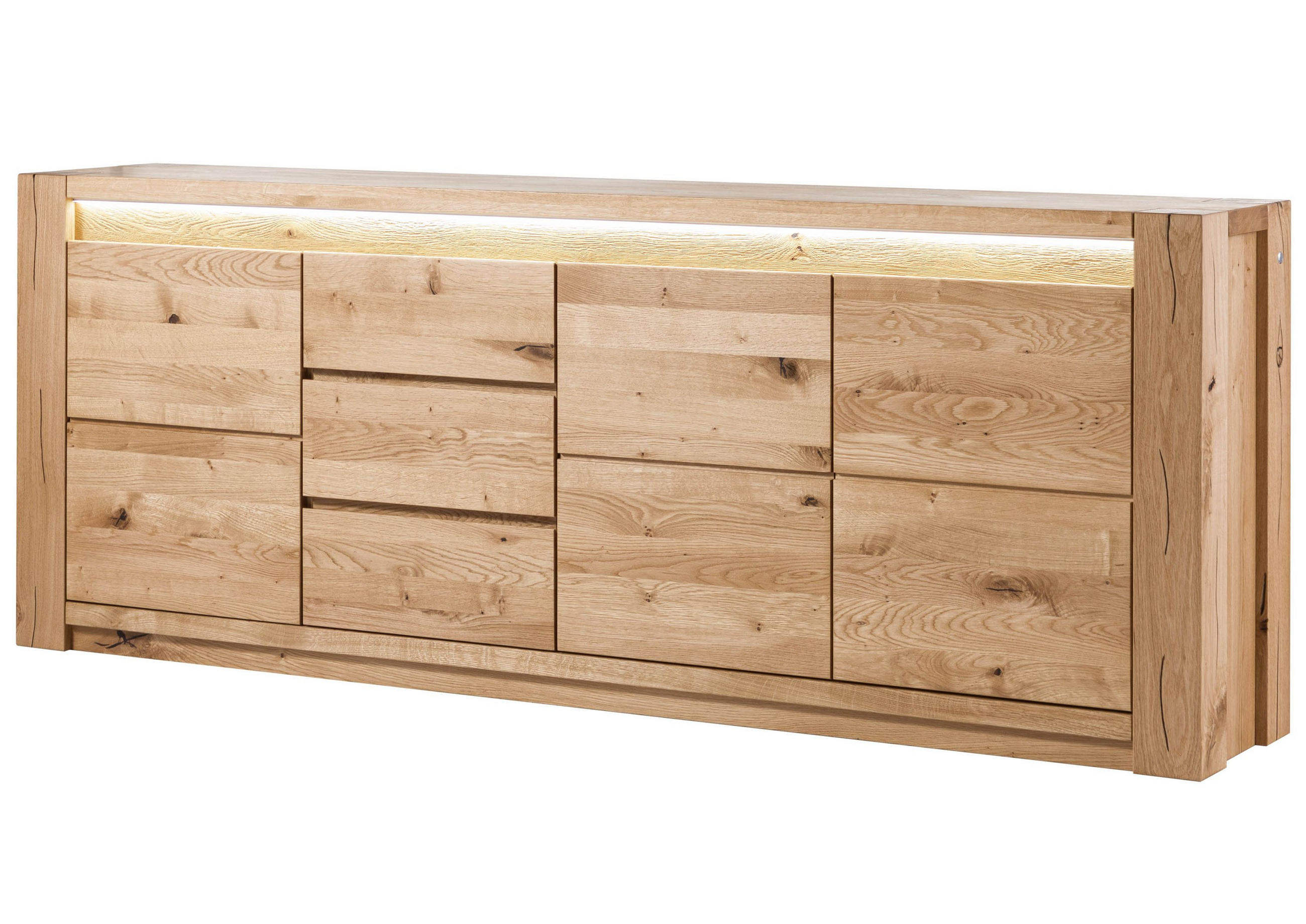 SIDEBOARD Wildeiche 223x40x85 beige geölt KENT #231 - Beige, Holz (223/85/40cm) - Massivmoebel24