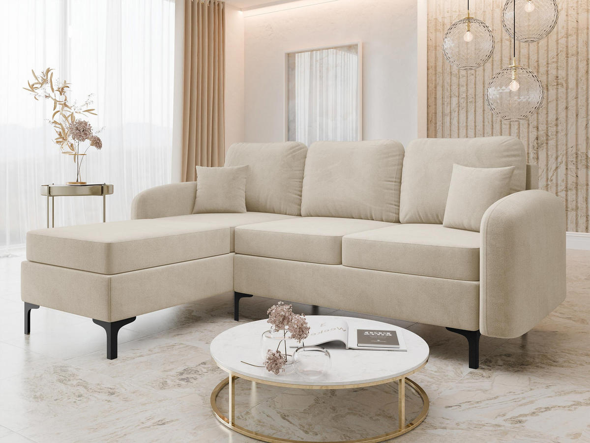 ECKSOFA Venice, Seite: Links - Schwarz/Naturfarben, Holz/Textil (225/172cm) - MIRJAN24