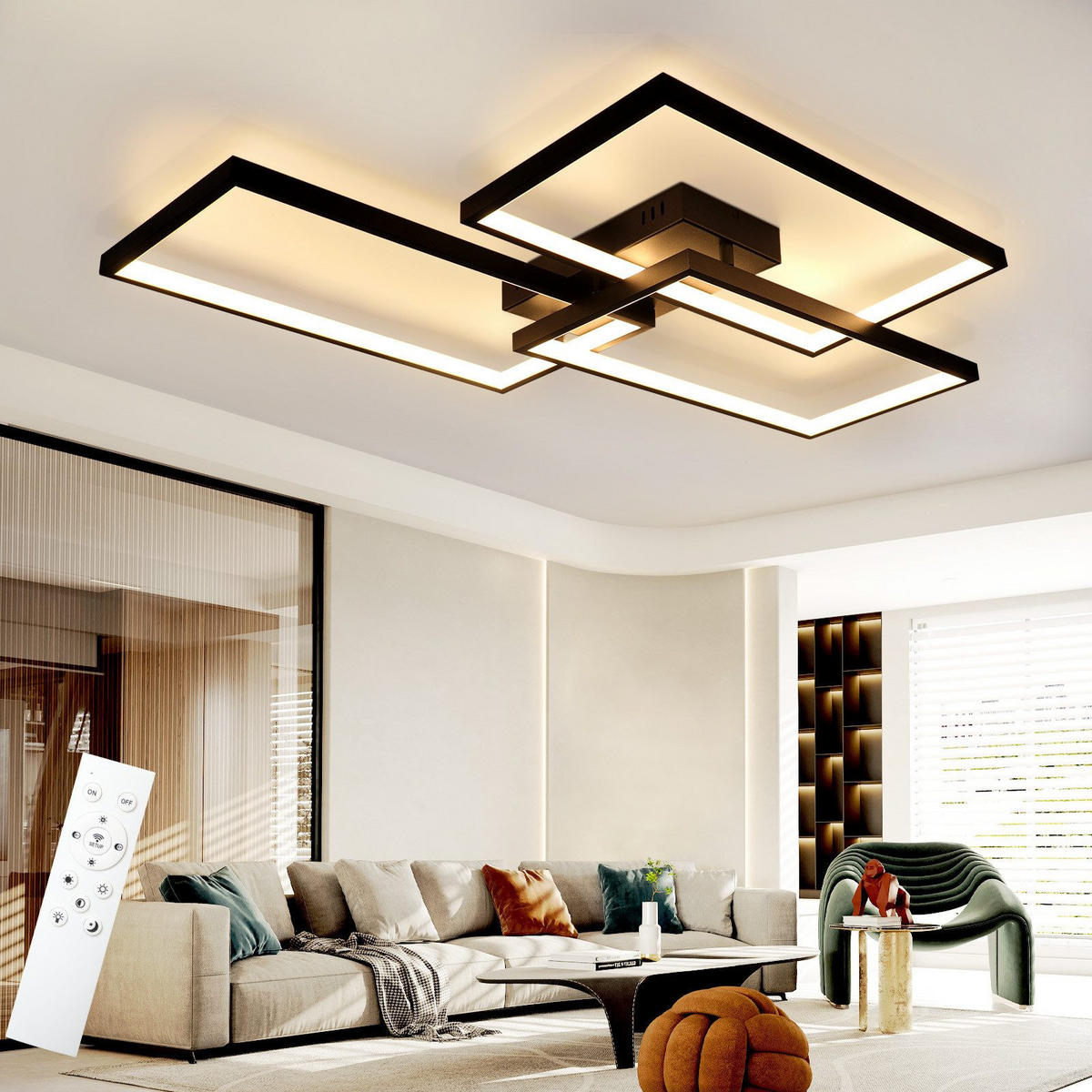 LED-DECKENLEUCHTE Lia 80/54/8 cm - Schwarz, Metall (80/54/8cm) - Nettlife