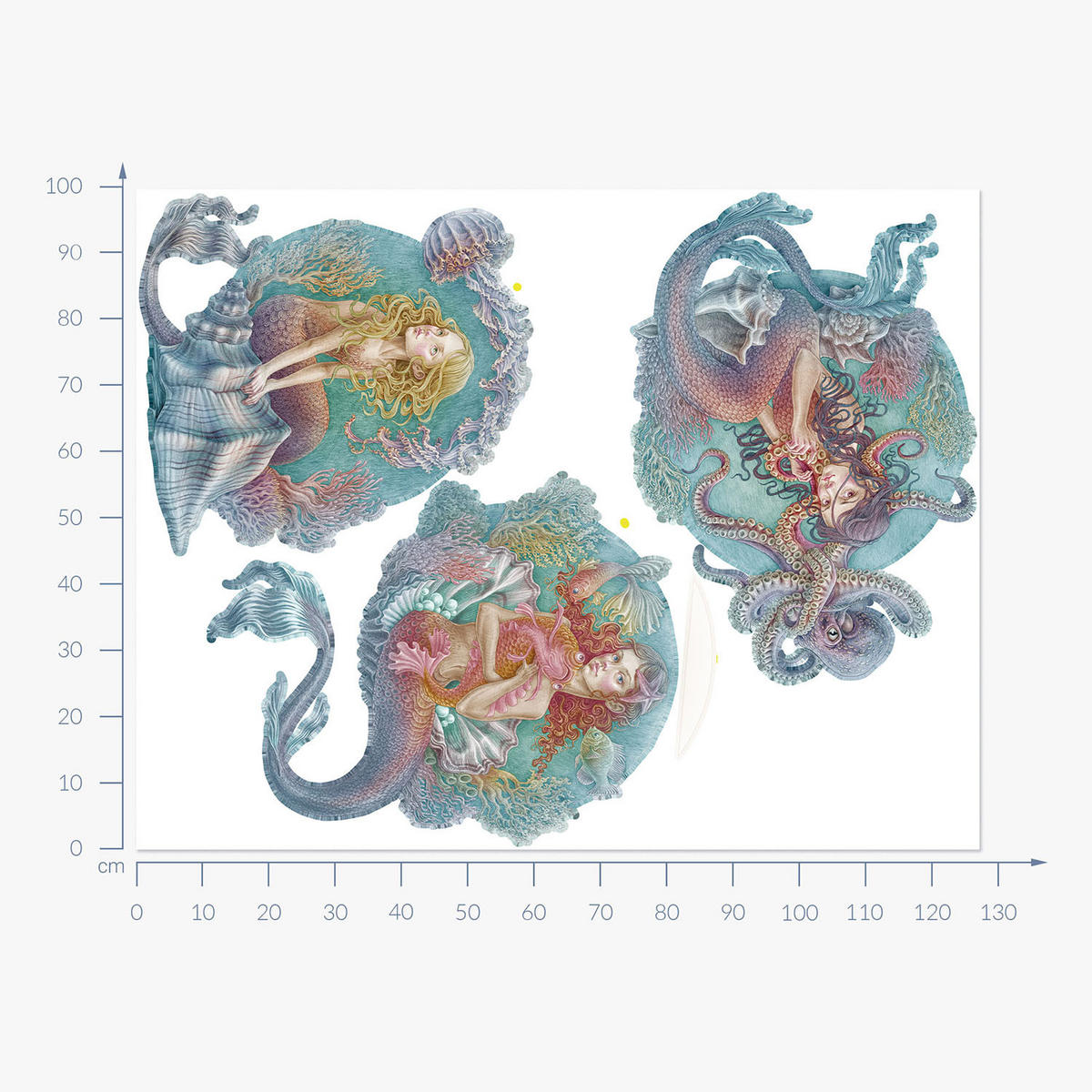 WANDAUFKLEBER 100x128cm - Die kleinen Meerjungfrauen - Multicolor, Kunststoff (100/128/0.1cm) - Wallfluent