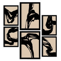 POSTER Set Mit 6 Kraftvoll In Abstrakter Form Ästhetische Dekorative Gemälde Für Ihr Wohnzimmer, Schlafzimmer Oder Zuhause A3 & A4 Schwarzer Rahmen - Schwarz, Papier (29/3cm) - Nacnic