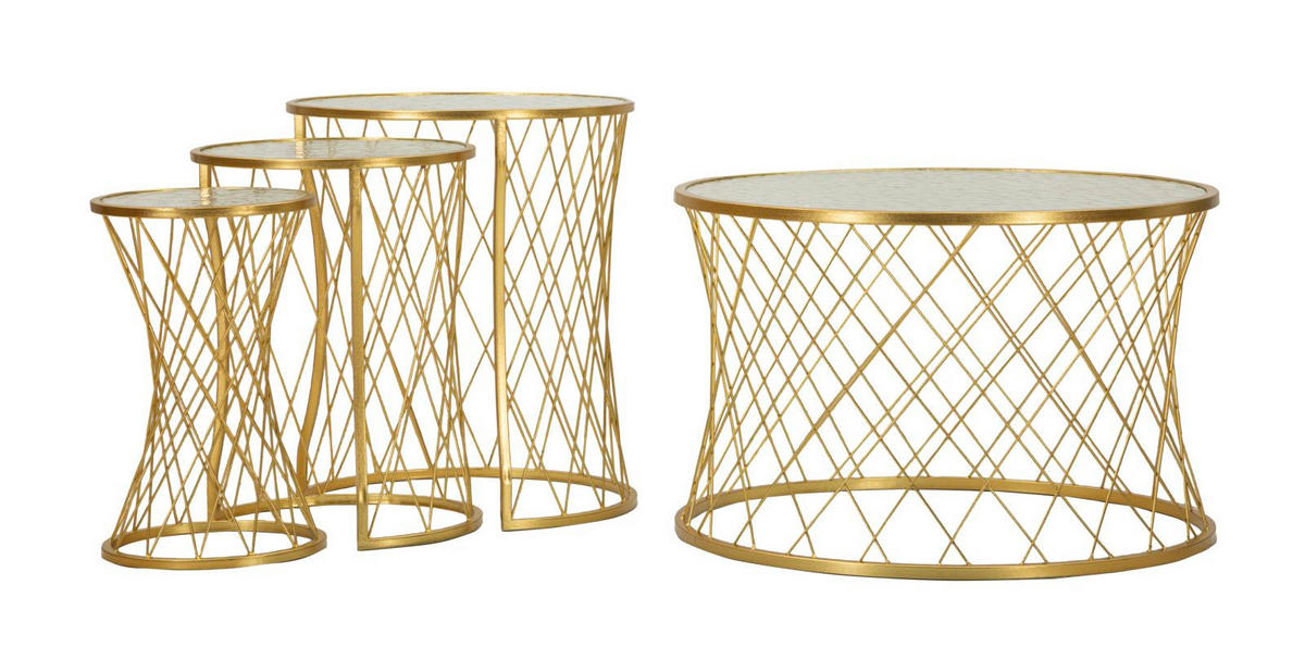 TISCHE IM 4ER-SET Noah, goldfarben, Eisen und Glas, Höhen 45, 54,5 und 50 cm - Goldfarben, Glas/Metall (70/70/55cm) - Mauro Ferretti