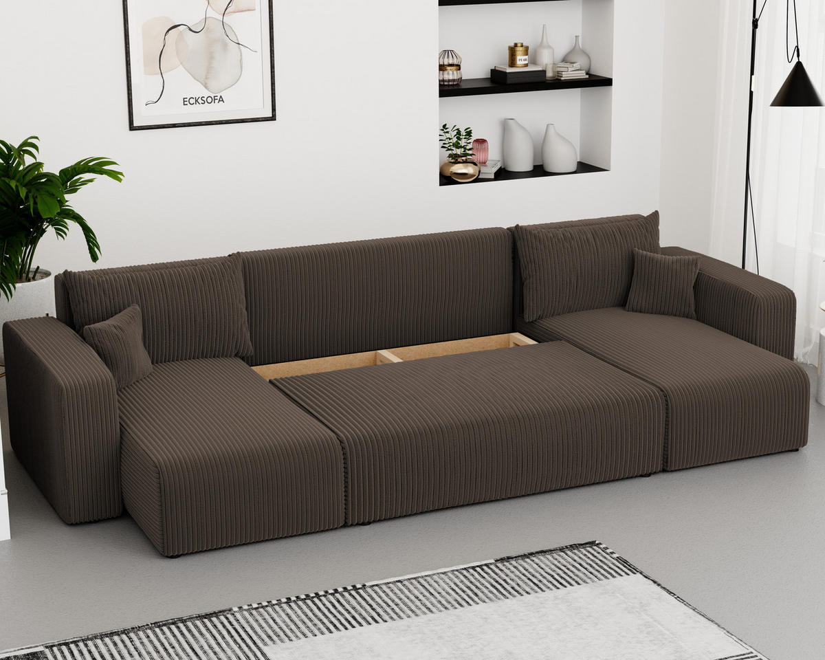 WOHNLANDSCHAFT mit Schlaffunktion und Bettkasten, Braun - Schwarz/Braun, Kunststoff/Textil (318/79/145cm) - Idohome