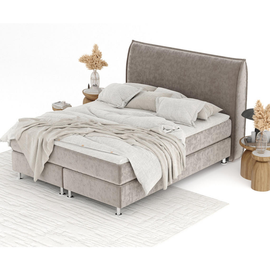 Thumbnail - Maison de Reve Boxspringbett, Taupe, Textil, Buche, Kiefer, H3, Höhe ca. 21 cm, 200x200 cm, Oeko-Tex® Standard 100, FSC ...