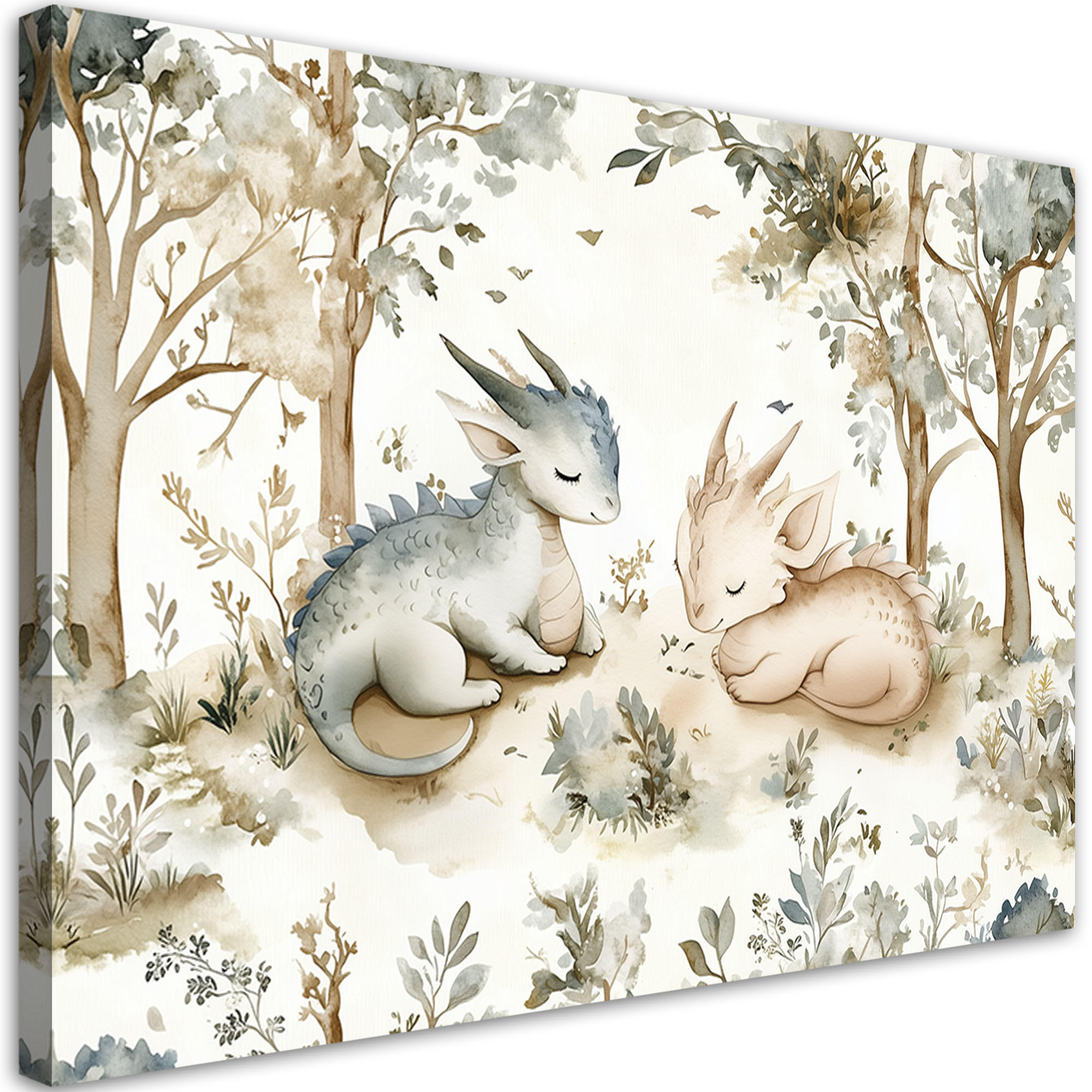 WANDBILD für kinderzimmer schlafende drachentiere im beigen wald - Beige, Textil (60/40cm) - Feeby