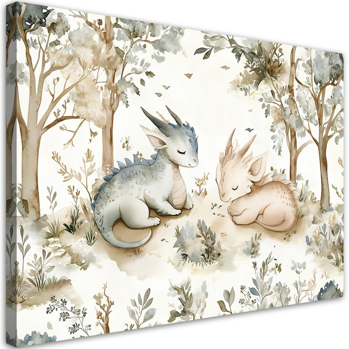 WANDBILD für kinderzimmer schlafende drachentiere im beigen wald - Beige, Textil (60/40cm) - Feeby