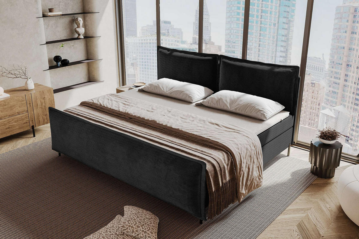 FAMILIENBETT BOXSPRINGBETT VERO PLUS Cordstoff Schwarz 240/200 cm - Schwarz, Holzwerkstoff/Textil (240/200cm) - 99rooms