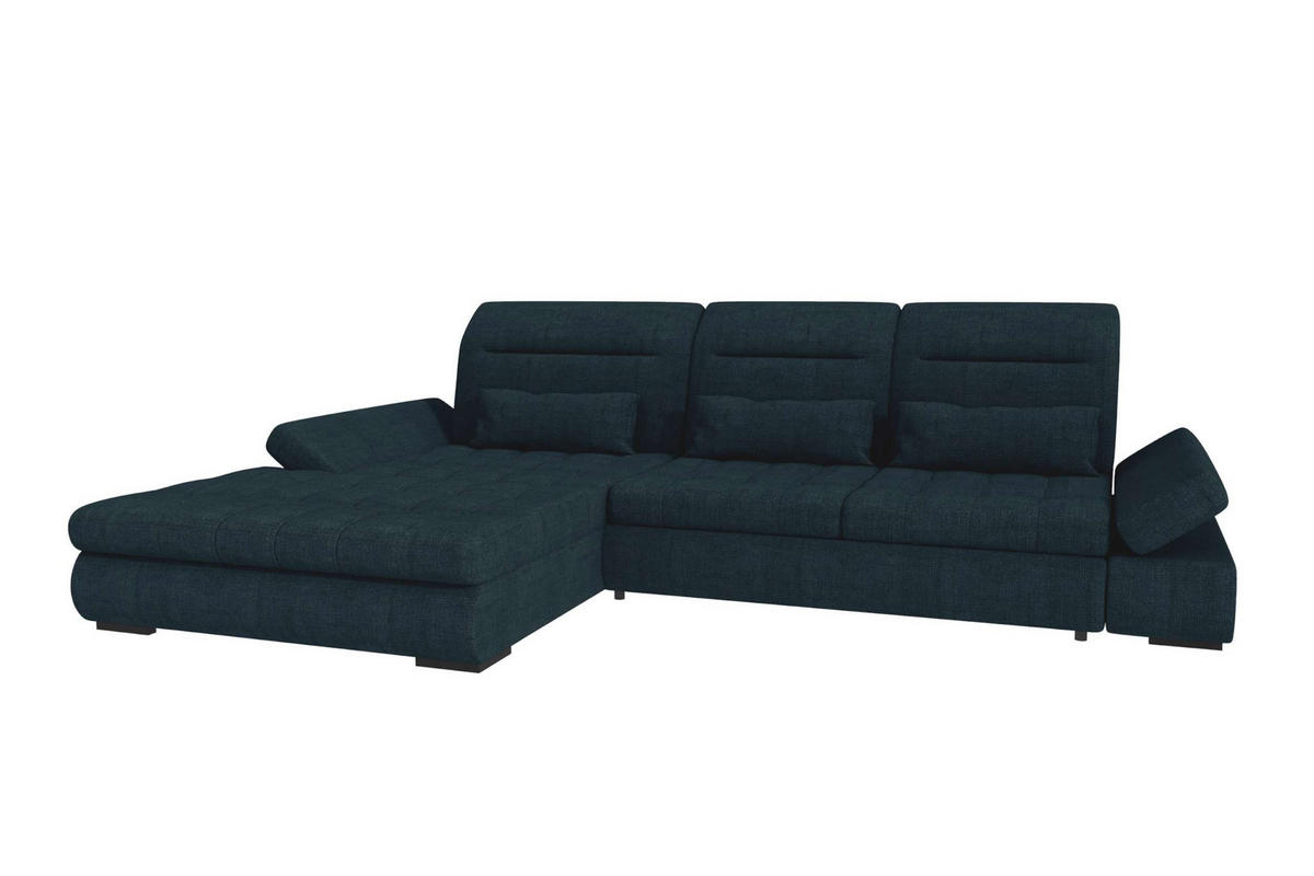 ECKSOFA Toscana Plus Velours inkl. Schlaffunktion - Dunkelblau, Textil (179/300cm) - 99rooms