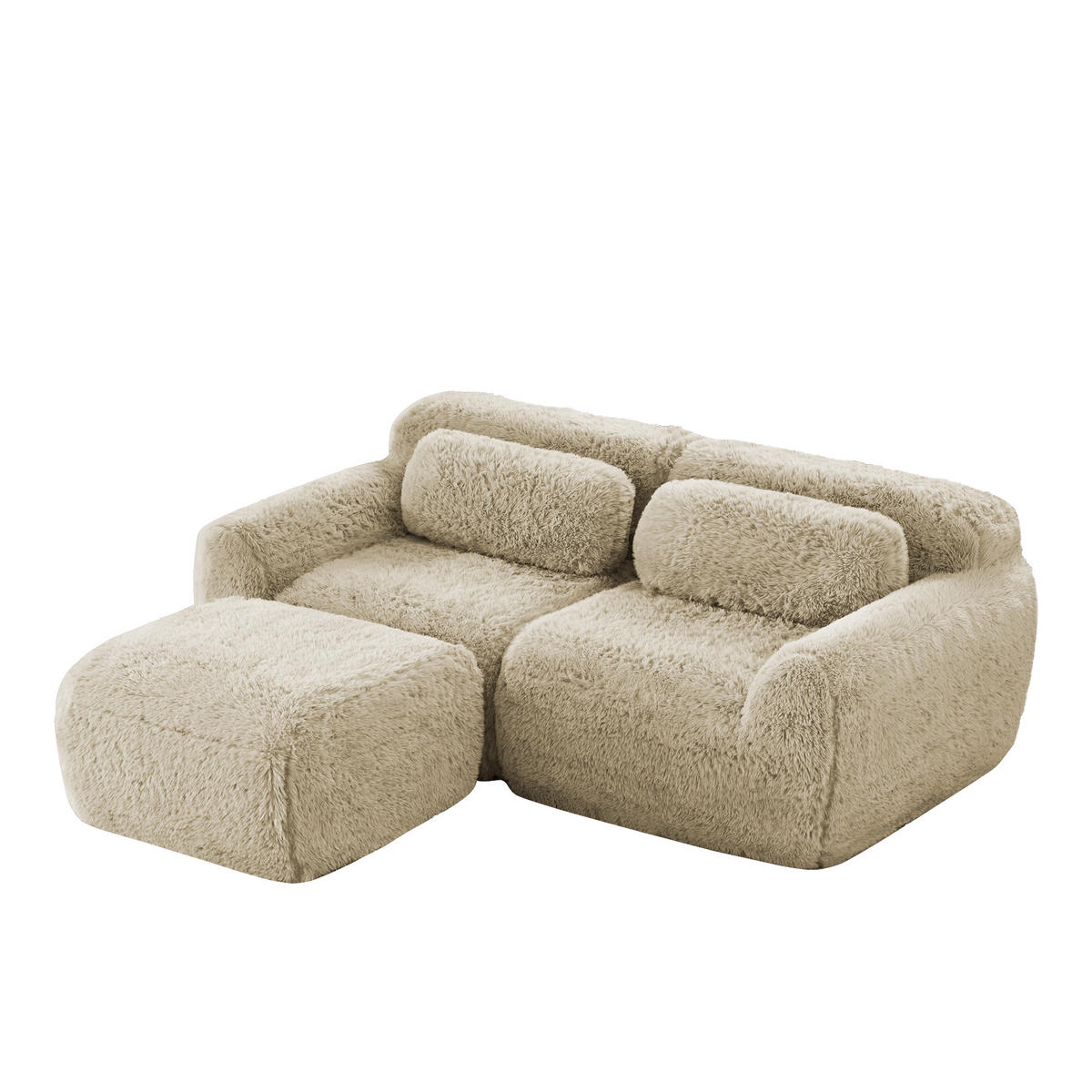ECKSOFA 204/179/73 cm Hellkhaki aus Plüsch modular ohne Montage - Beige, Textil (179/204cm) - OKWISH