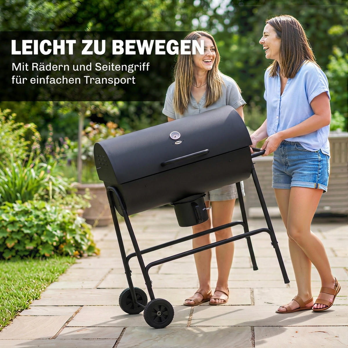 HOLZKOHLEGRILL Schwarz 95.0/71.5/102.0 cm - Schwarz, Metall (71.5/102/95cm)