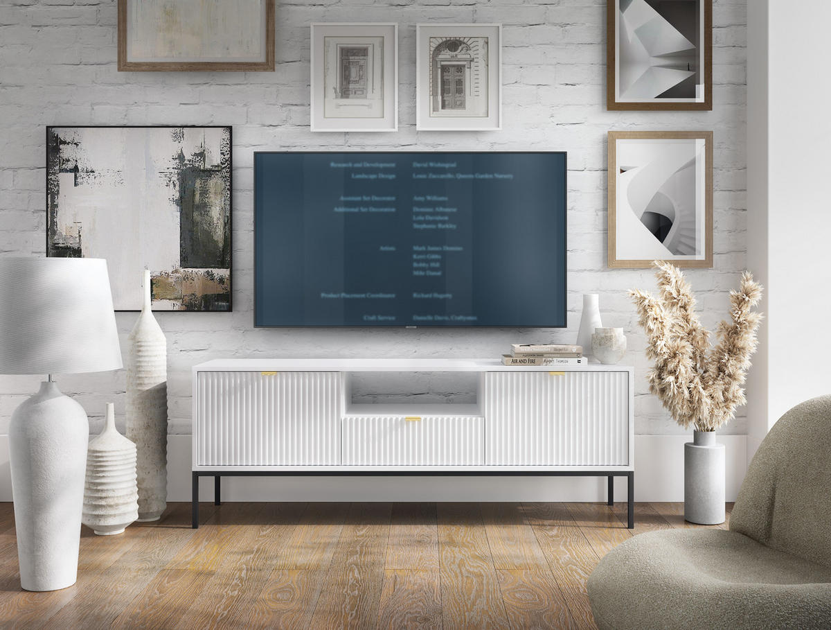 TV-SCHRANK Vellore Weiß 154 cm - Goldfarben/Schwarz, Holzwerkstoff/Metall (154/56/39cm) - Selsey