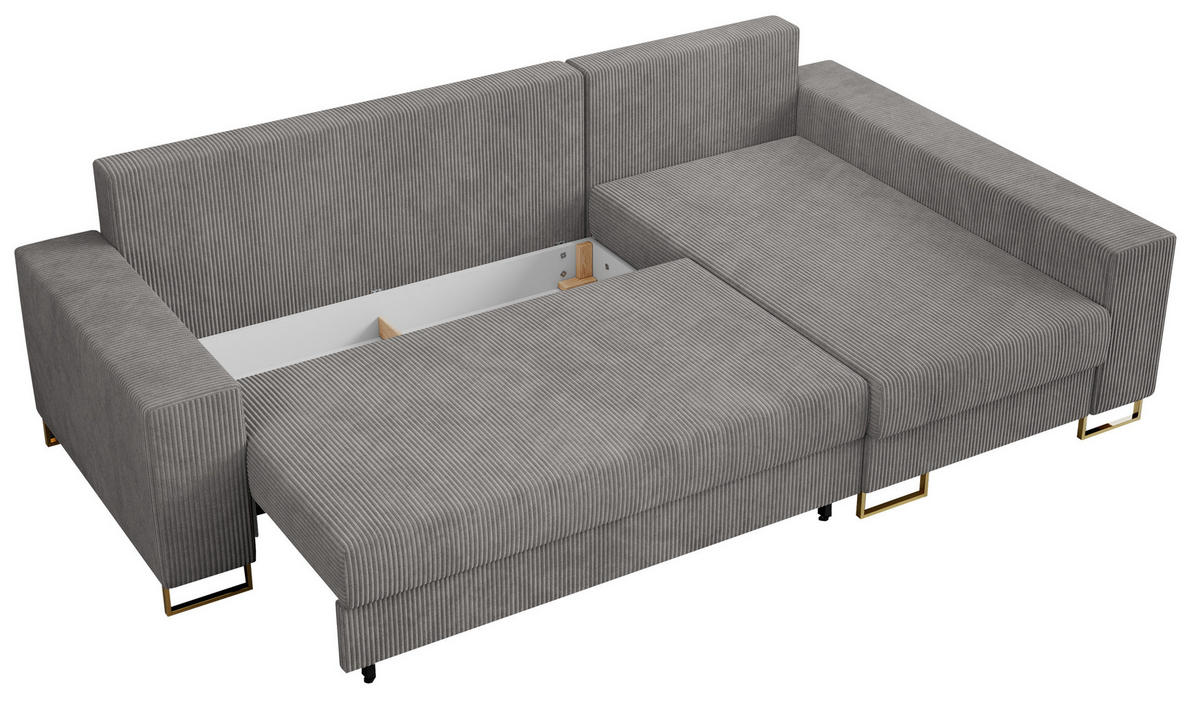 ECKSOFA Dorian Cord Hellgrau - Goldfarben/Hellgrau, Textil/Metall (242/138cm) - MKS