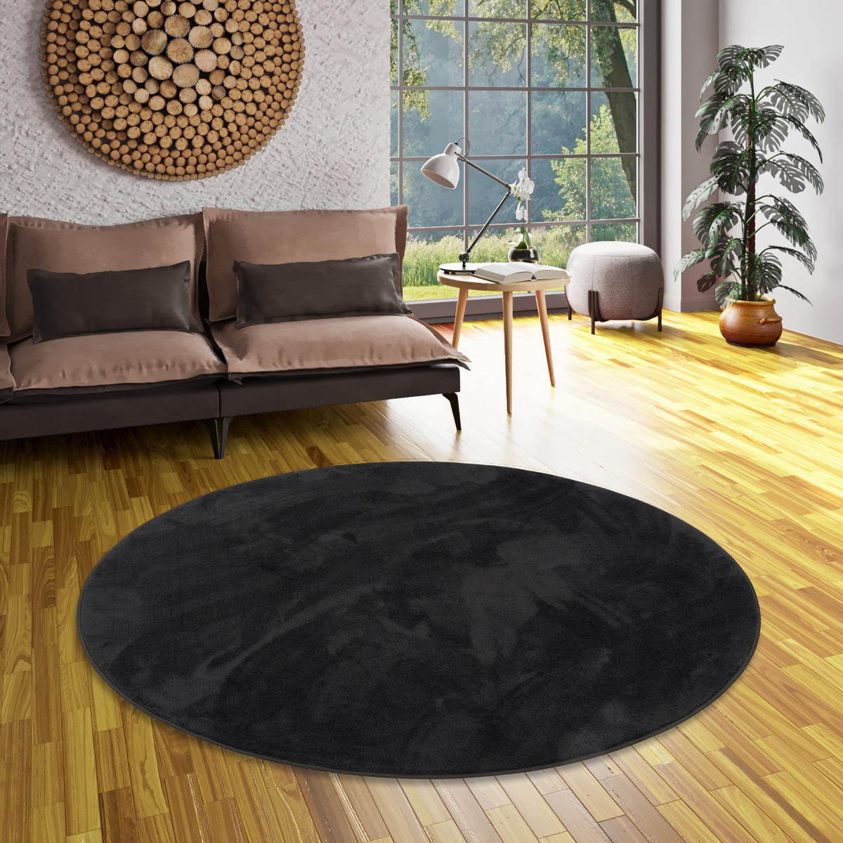 LUXUS SUPER SOFT HOCHFLOR LANGFLOR TEPPICH DELUXE RUND - Schwarz, Textil (133/133cm) - Snapstyle