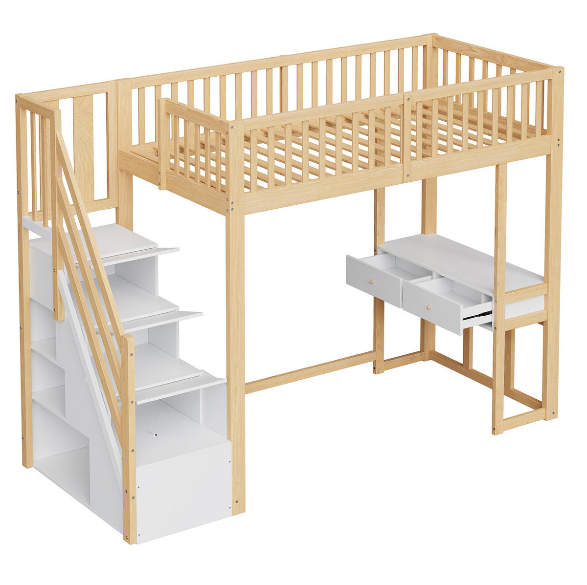 HOCHBETT 90/200 cm Weiß mit Tisch und Aufbewahrungstreppe - Weiß, Holz (90/200cm) - MIVRAY