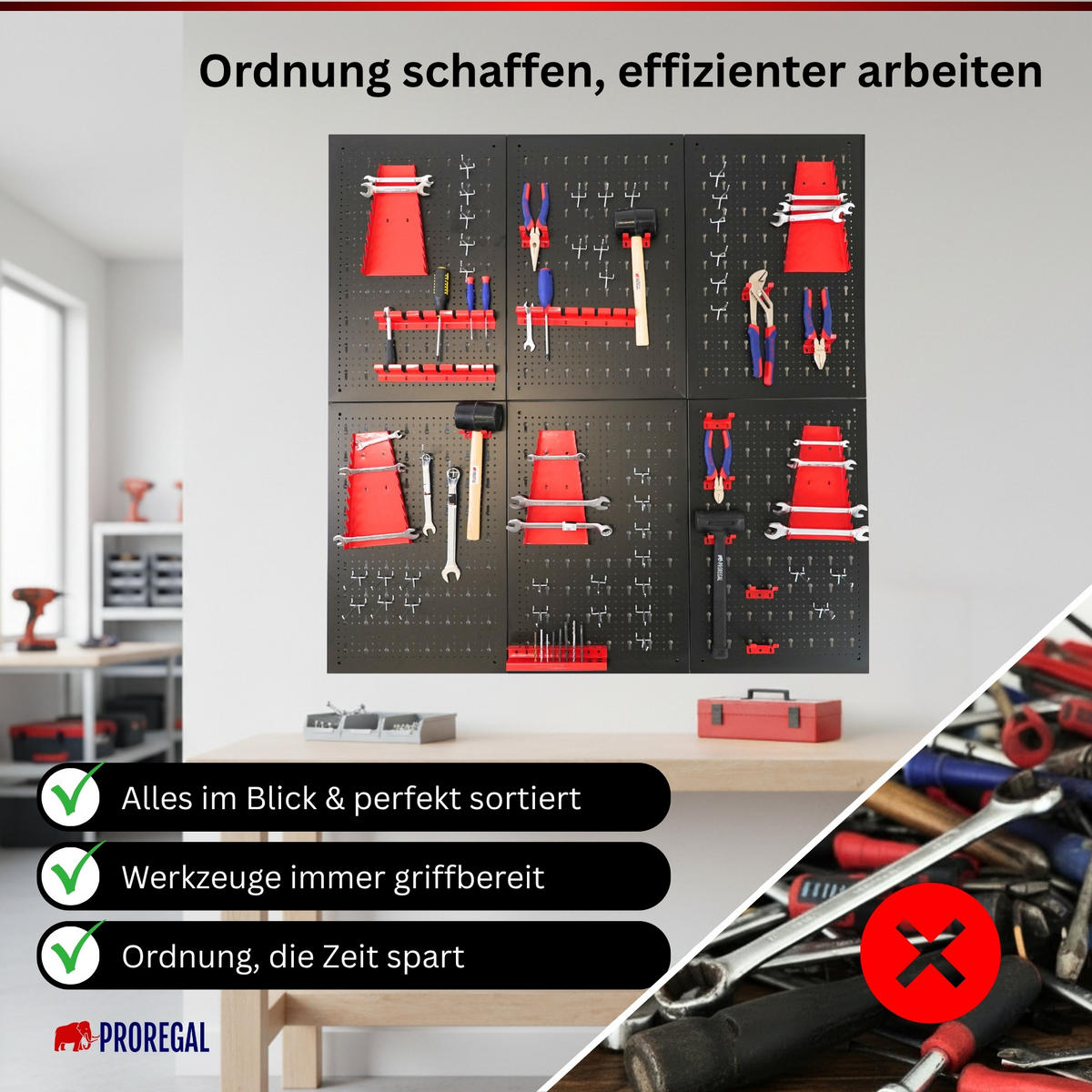 WERKZEUGWAND Ares Werkzeug Lochwand inkl. Halterungen 240x60cm - Schwarz, Metall (240/60/2cm) - PROREGAL