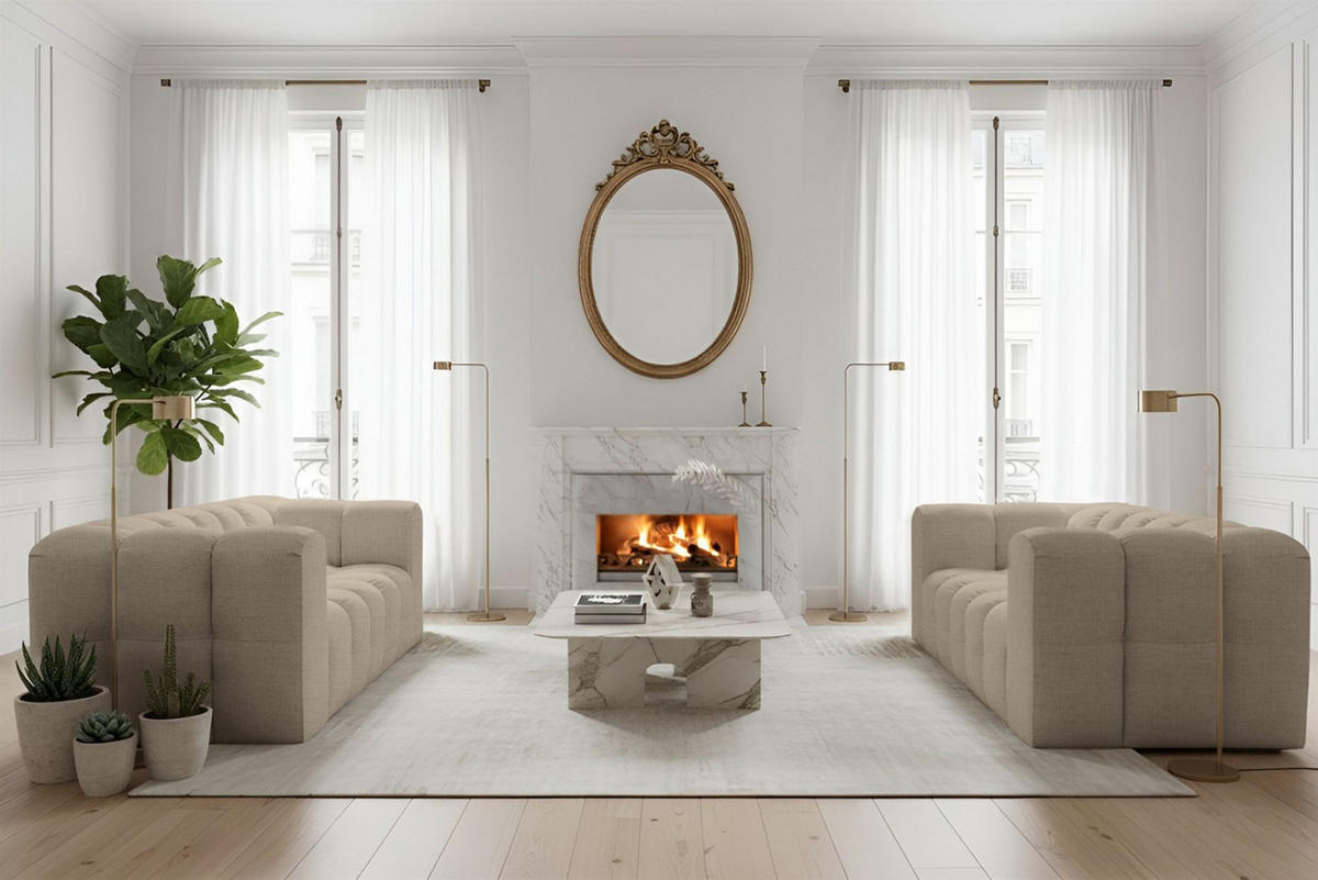 SOFASET Solvie 2-2 In Moly - Beige, Holzwerkstoff/Textil (200/75/106cm) - Fun Möbel