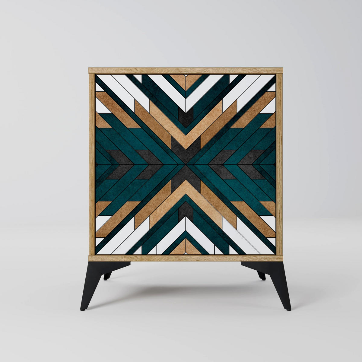 SIDEBOARD ARTISTIC GEOMETRY, Eichefarben, 57,5x42x57,5 cm, Ohne Füße - Eichefarben/Multicolor, Holzwerkstoff (57.5/57.5/42cm) - SpaceRebels