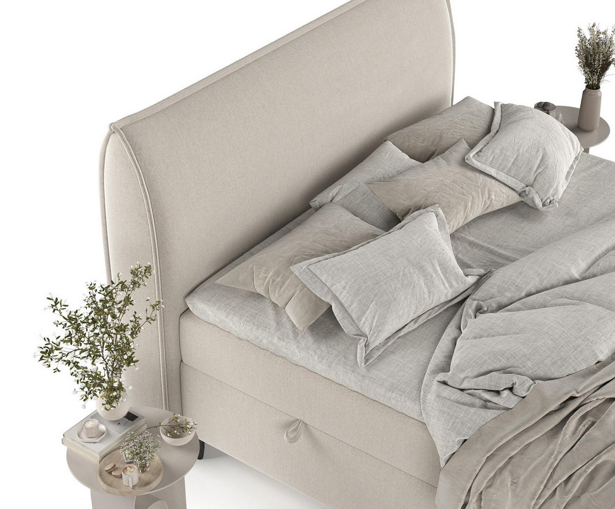 BOXBETT Corvus Beige 160/200 cm mit Bonellmatratze und Topper - Beige/Schwarz, Holz/Holzwerkstoff (160/200cm) - Maison de Reve
