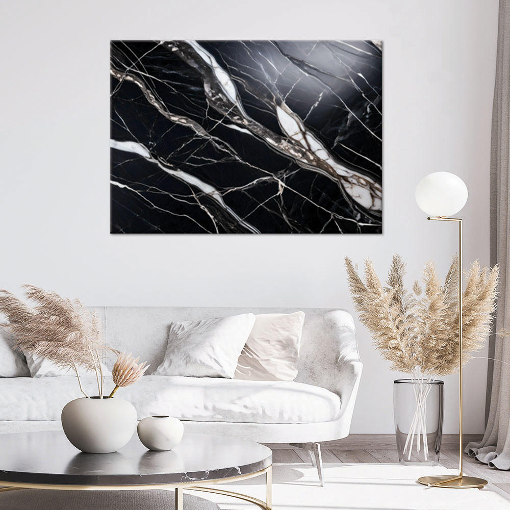 WANDBILD schwarzer und weißer marmorstein - Schwarz, Textil (90/60cm) - Feeby