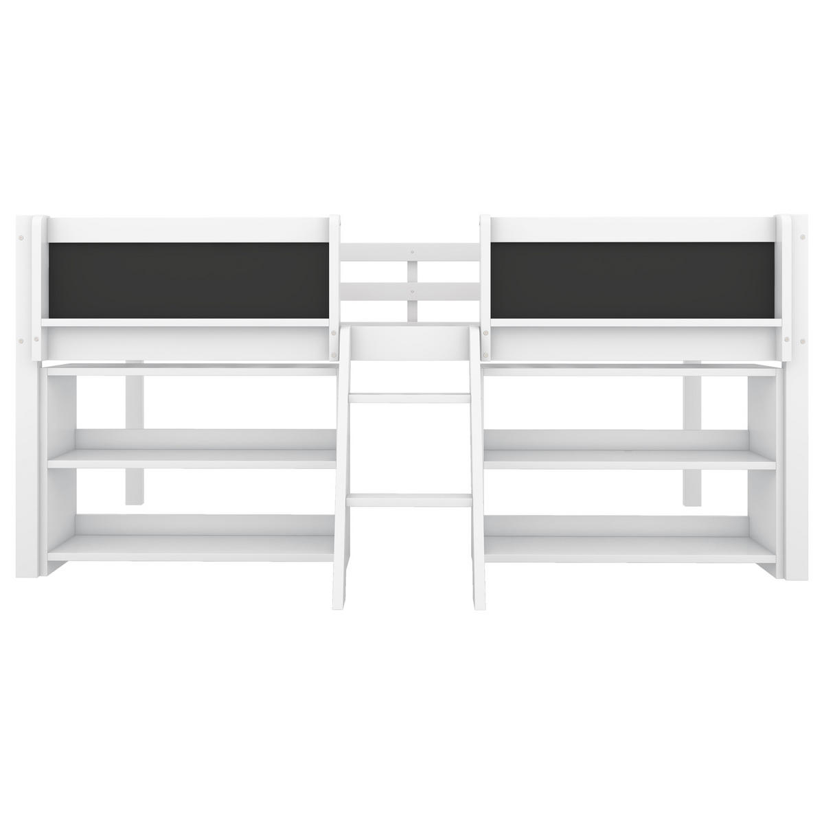 HALBHOHES BETT 90x200cm Weiß Kiefer Einlegeböden Geländer Leiter - Weiß, Holz (90/200cm) - FLIEKS