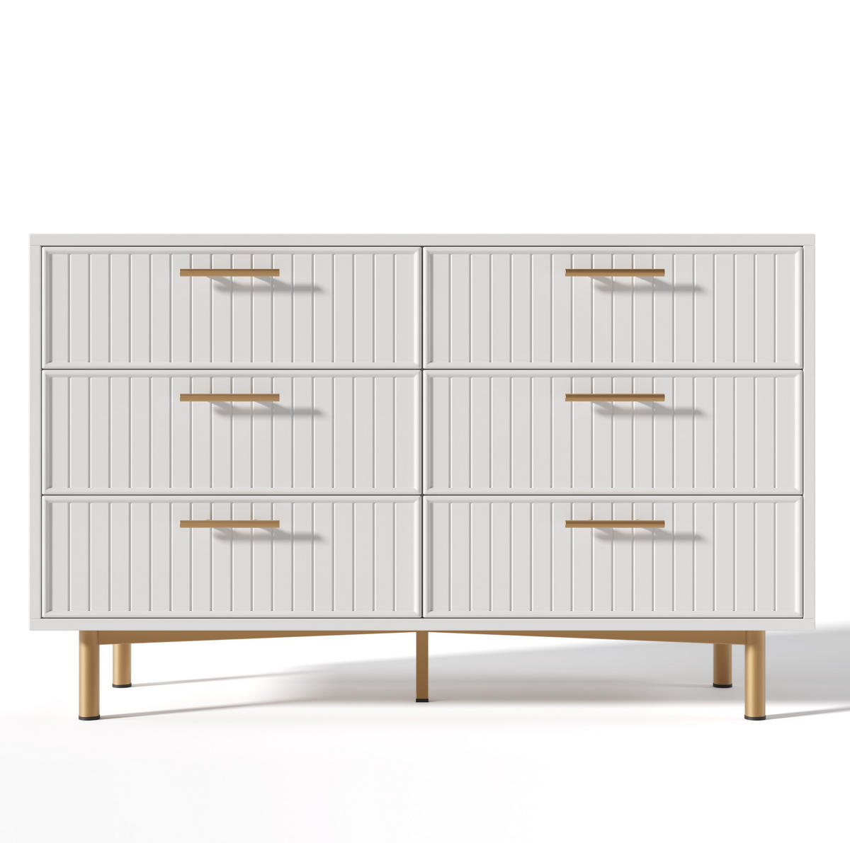 KOMMODE 120/40/75 cm in Weiß mit 6 Schubladen und geriffelten Fronten - Weiß, Holzwerkstoff (120/40/75cm) - Flora Grace
