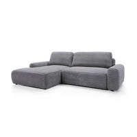 ECKSOFA OSSO Grau Velours-Stoff mit Schlaffunktion - Grau, Holz (264/162cm) - MASSENO
