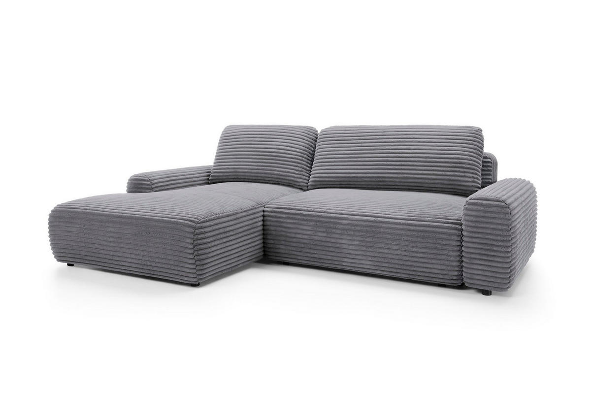ECKSOFA OSSO Grau Velours-Stoff mit Schlaffunktion - Grau, Holz (264/162cm) - MASSENO