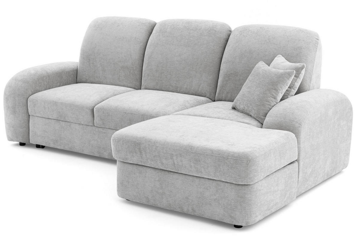 ECKSOFA VIBE S Rechts mit Schlaffunktion 130x202 Chenille Hellgrau - Hellgrau/Schwarz, Holz/Kunststoff (156/255cm) - Muffo