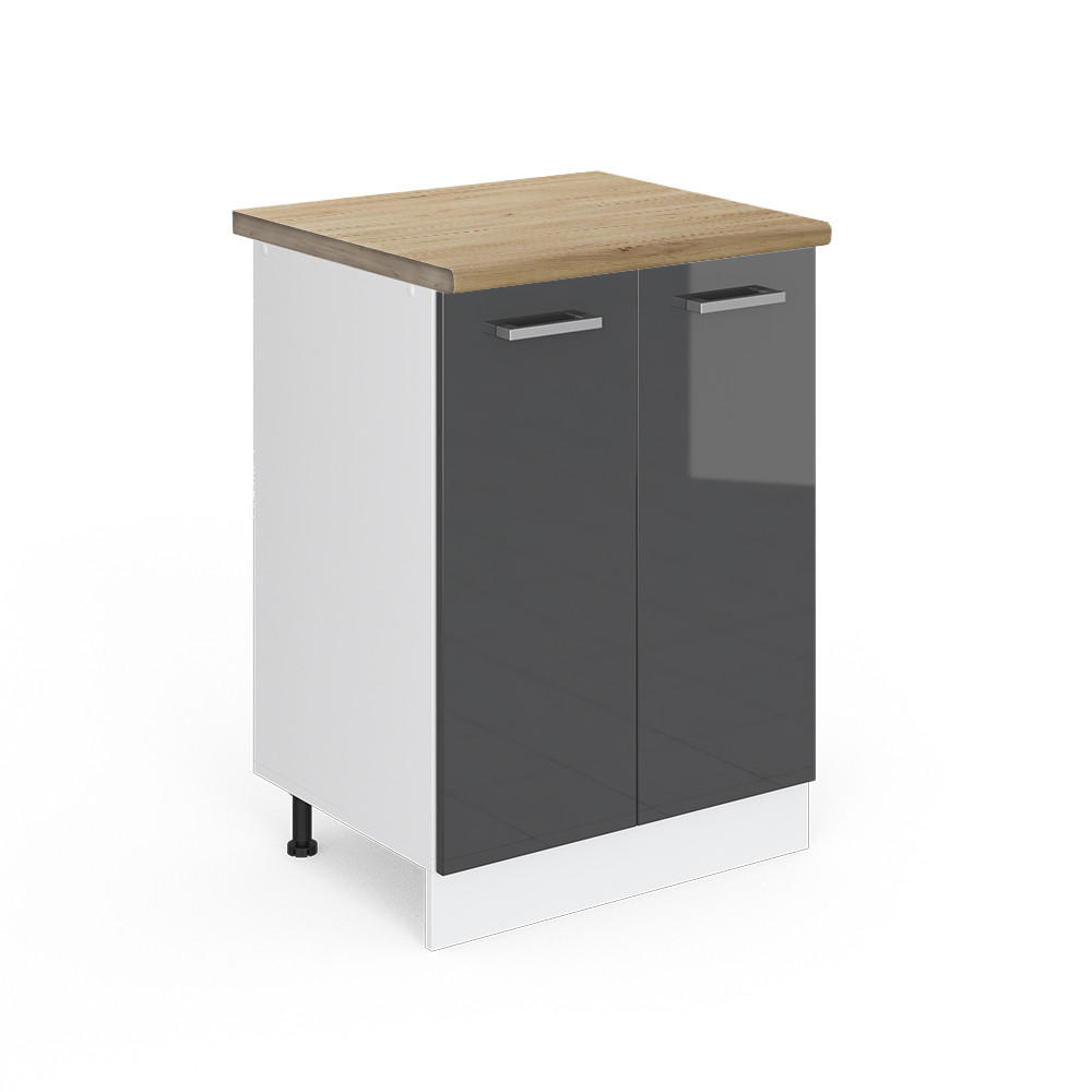 KÜCHENUNTERSCHRANK R-Line Anthrazit Hochglanz 60 cm, AP Eiche - Anthrazit/Weiß, Holzwerkstoff (60/81.6/60cm) - Vicco