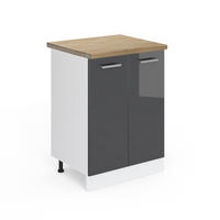 KÜCHENUNTERSCHRANK R-Line Anthrazit Hochglanz 60 cm, AP Eiche - Anthrazit/Weiß, Holzwerkstoff (60/81.6/60cm) - Vicco