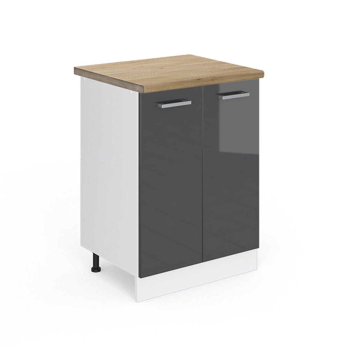 KÜCHENUNTERSCHRANK R-Line Anthrazit Hochglanz 60 cm, AP Eiche - Anthrazit/Weiß, Holzwerkstoff (60/81.6/60cm) - Vicco