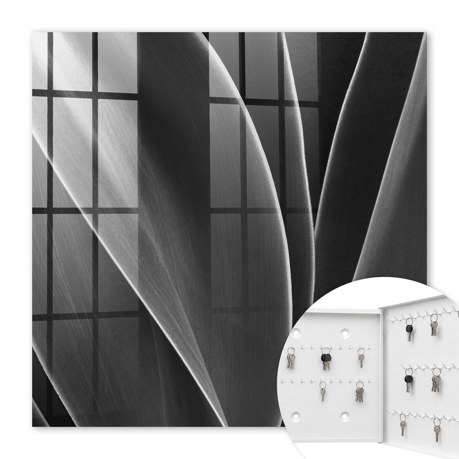 SCHLÜSSELBOX Weiß 30x30 cm – Türöffnung nach rechts - Abstrakte Blätter - Grau, Metall (30/30/5cm) - TULUP