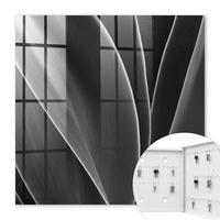 SCHLÜSSELBOX Weiß 30x30 cm – Türöffnung nach rechts - Abstrakte Blätter - Grau, Metall (30/30/5cm) - TULUP