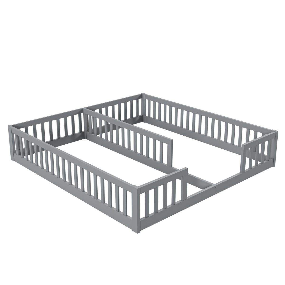 KINDERBETT 204/187/40 cm aus Kiefer und MDF mit umlaufendem Sicherheitsgitter Grau - Grau, Holz (90/200cm) - Modenvie