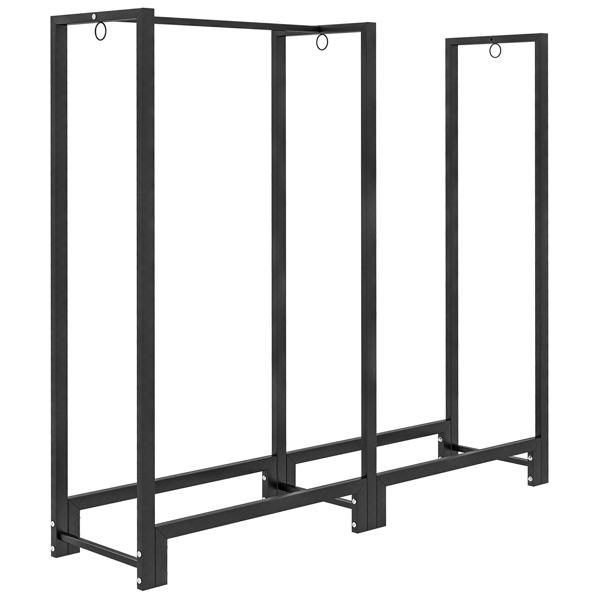 KAMINHOLZREGAL bis 200 kg - Schwarz, Metall (32/115/123cm) - Outsunny