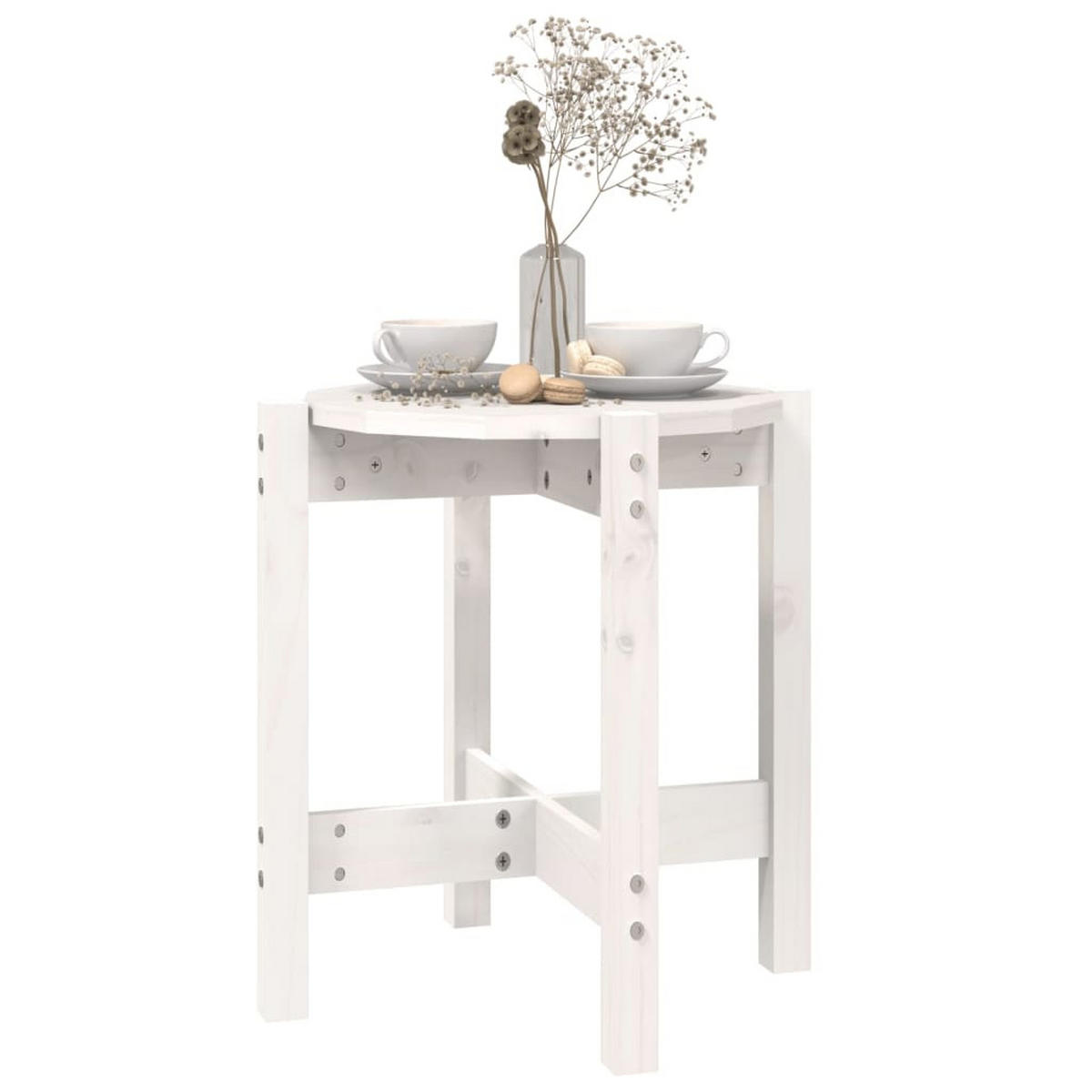 COUCHTISCH Weiß Ø 42,5x45 cm Massivholz Kiefer - Weiß, Holz (42.5/42.5/45cm) - furnicato