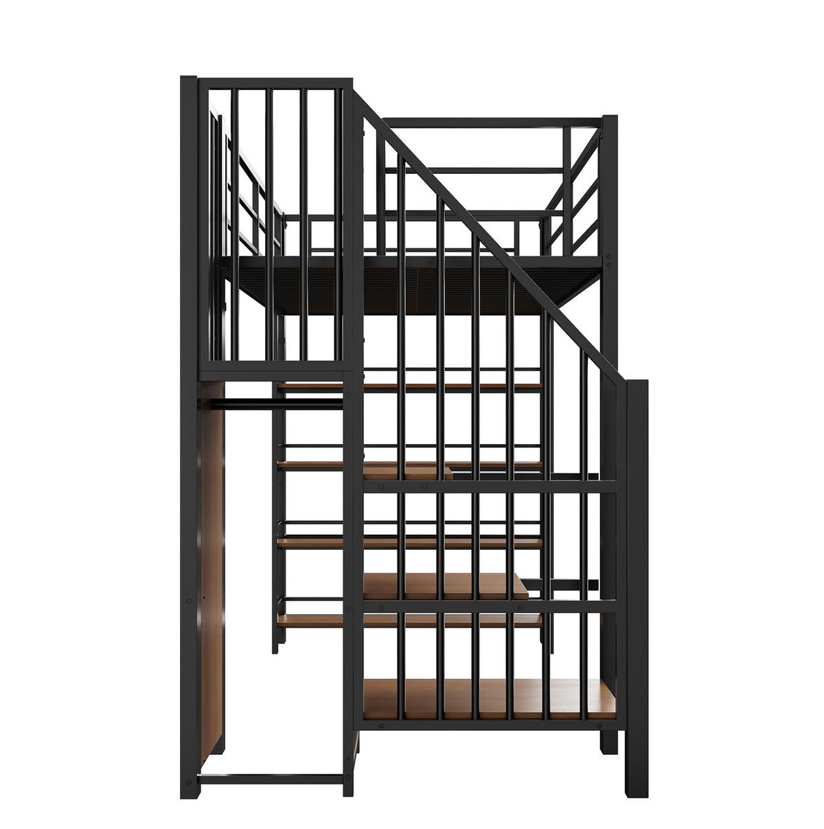 VYSOKÁ postel 90/200 cm černá/bílá se schody a úložným prostorem z kovu a MDF - černá, kov (90/200cm) - OKWISH