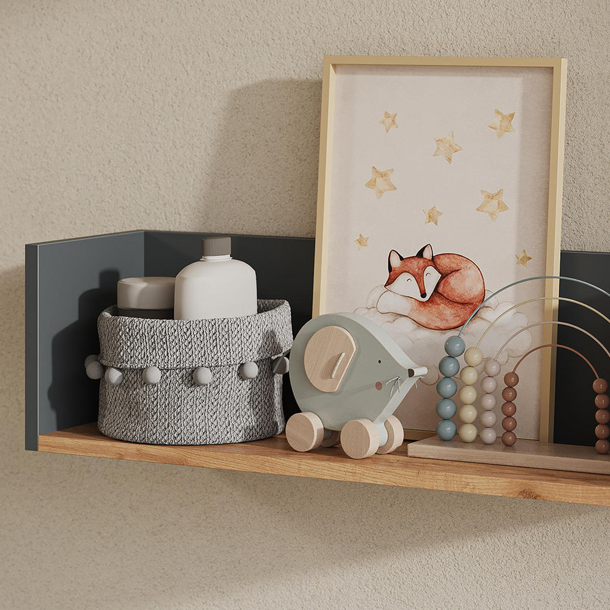 NÁSTĚNNÁ POLICE Viktor Antracit/zlatý dub - medově dubová/antracitová, kompozitní dřevo (67.8/20/20cm) - Vicco