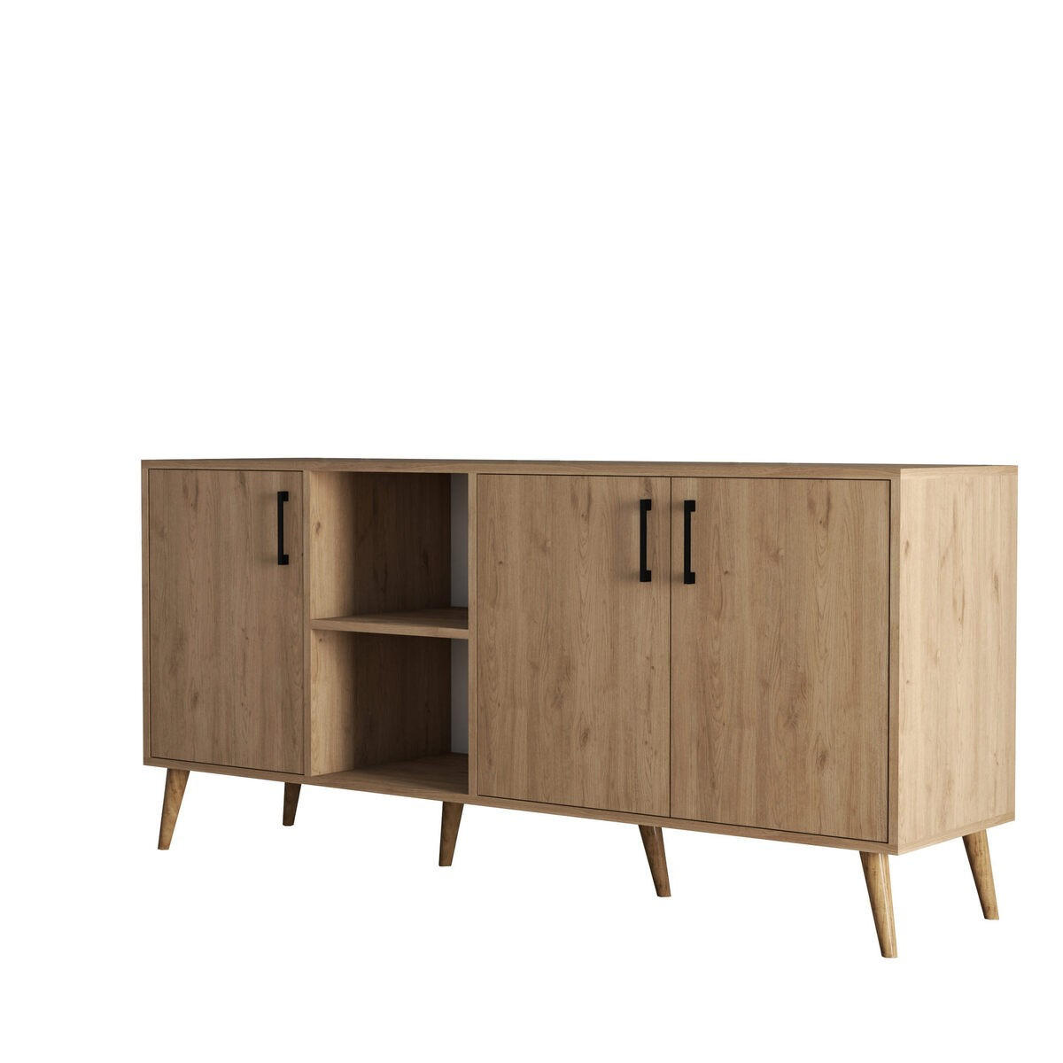 SIDEBOARD 3 Türen und 2 offene Fächer Dekor Eiche B180 cm - EXXEN - Apfelbaumfarben, Holzwerkstoff (45/83/180cm) - Calicosy